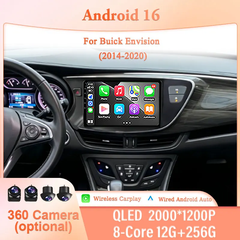 

for Buick Envision 2014-2020 9" Android 16 IPS HD BT WiFi DSP Audio Player Touch Screen Wireless CarPlay GPS Navi Multimedia Kit