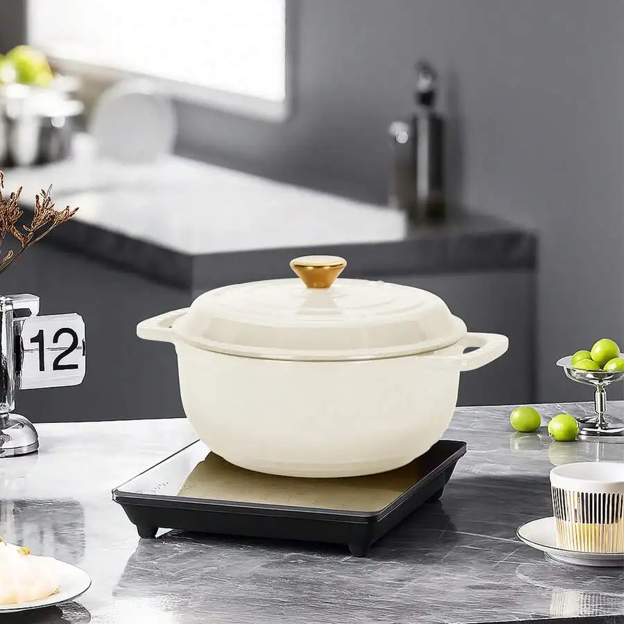 [Ceramic White Enamel Pot 6QT] Cast Iron Saucepan With Anti-Scalding Gloves - Household Soup Pot/Stew Pot/Kitchen Pot, Suitable