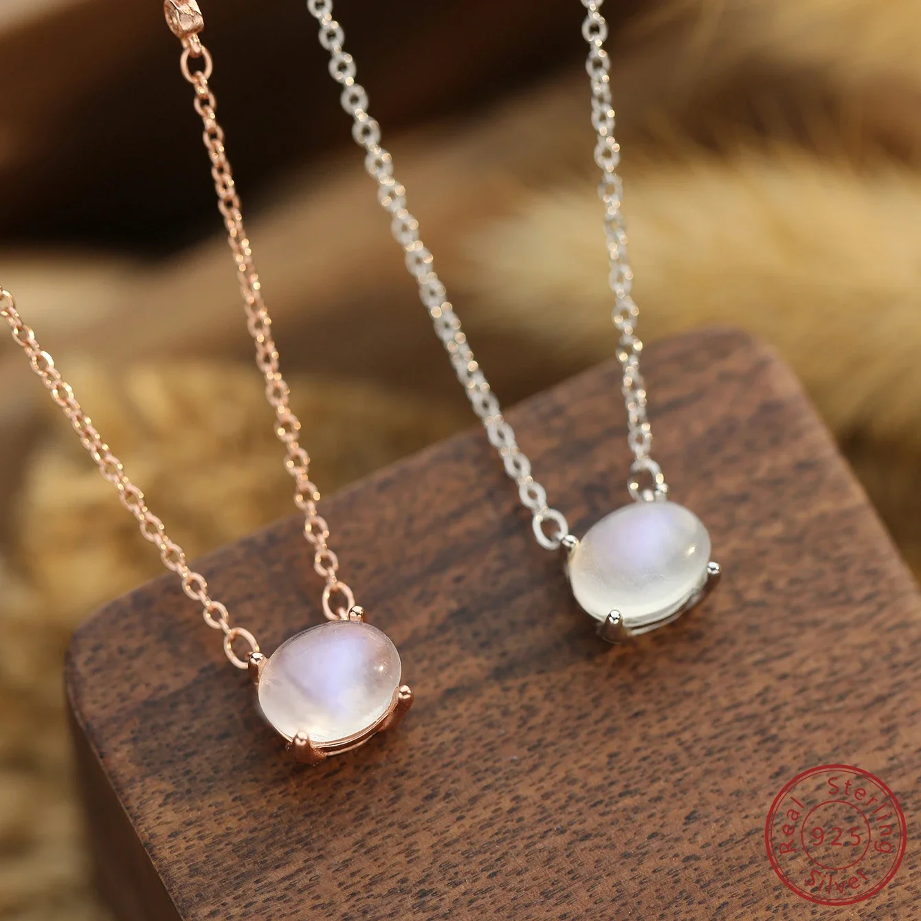 

European and American 100% 925 sterling silver oval Moonlight Stone necklace women Fashion Versatile creative accessories