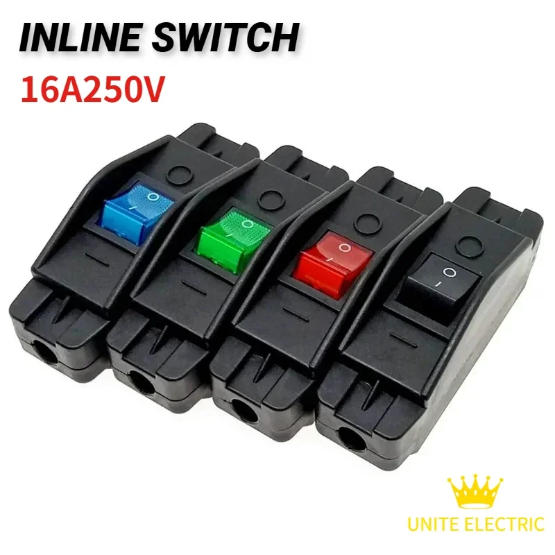 Uniteelec Larger Current  Black/Red/Green/Blue Max 16A or 30A  AC110~250V DPST On-off Inline Rocker Switch 308