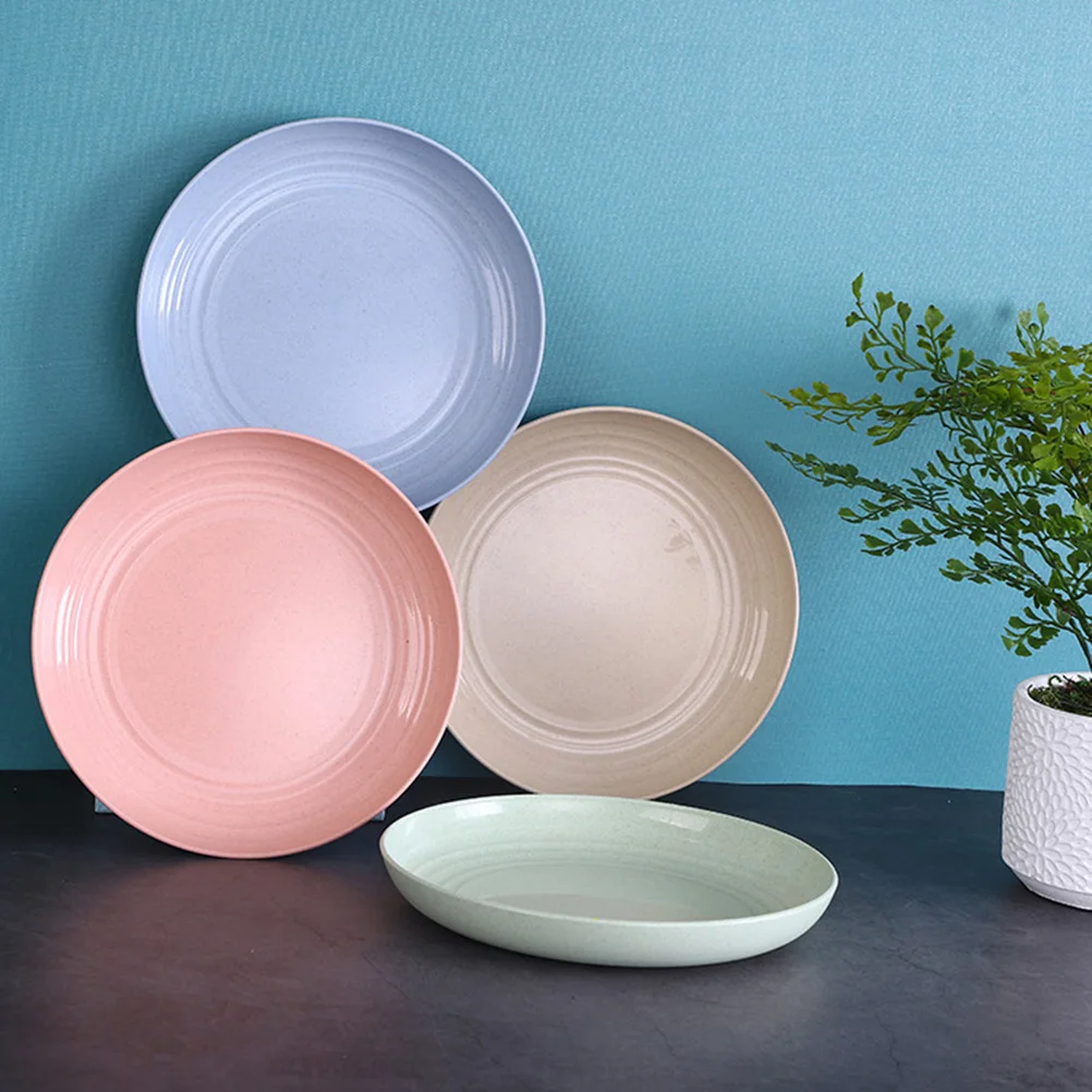 

4Pcs Wheat Straw Dinner Plates Shatter-Resistant Round Platters for Home Restaurant Serving Snacks Salad Appetizers
