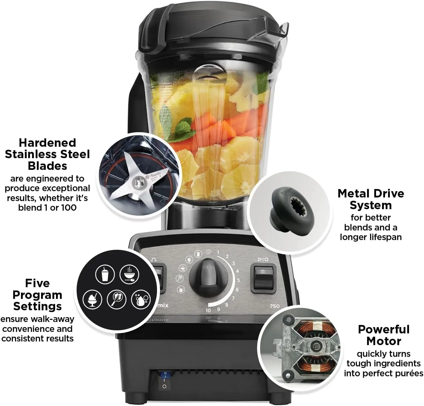 Series 750 Blender,Black，performance with the convenience of preset blending programs