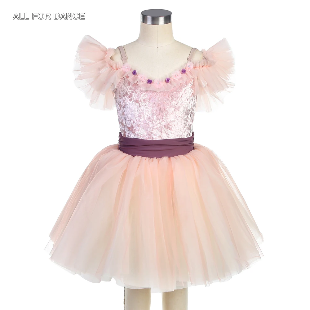 23124 Off Shoulder Light Pink Velvet Bodice with Romantic Tulle Tutu Skirt for Girls & Women Ballerina Ballet Performance Dress