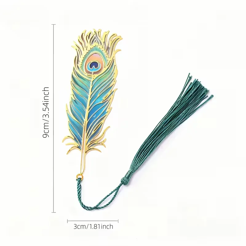 Chinese Style Metal Bookmark with Translucent Peacock Feather & Tassel - Vibrant Colors, Ideal Gift for Teachers/Students image 6