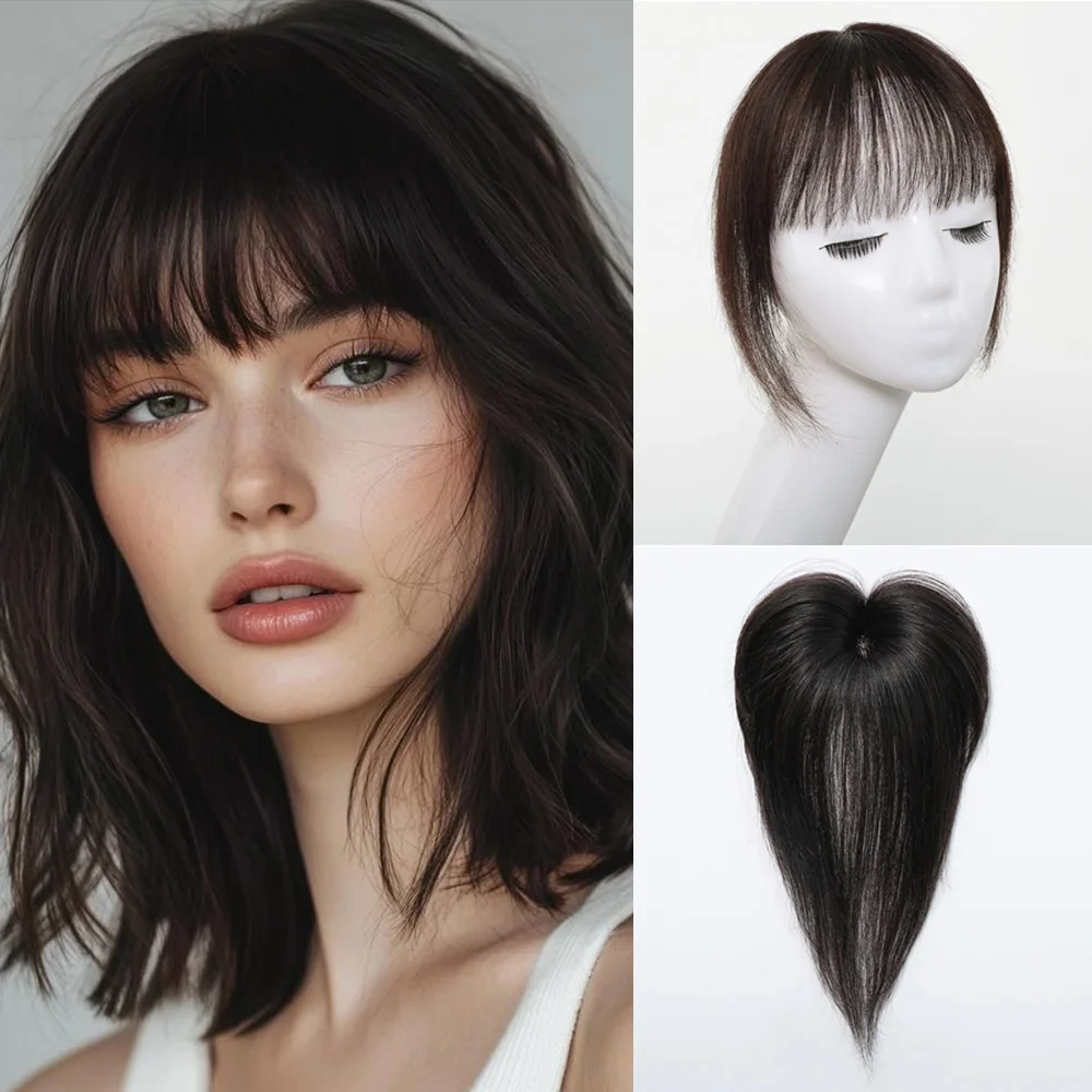 

Топперы из натуральных волос, натуральные черные 3D тонкие челки, полное покрытие для женщин, выпадение волос, естественный вид, топпер, шиньоны, настоящие волосы