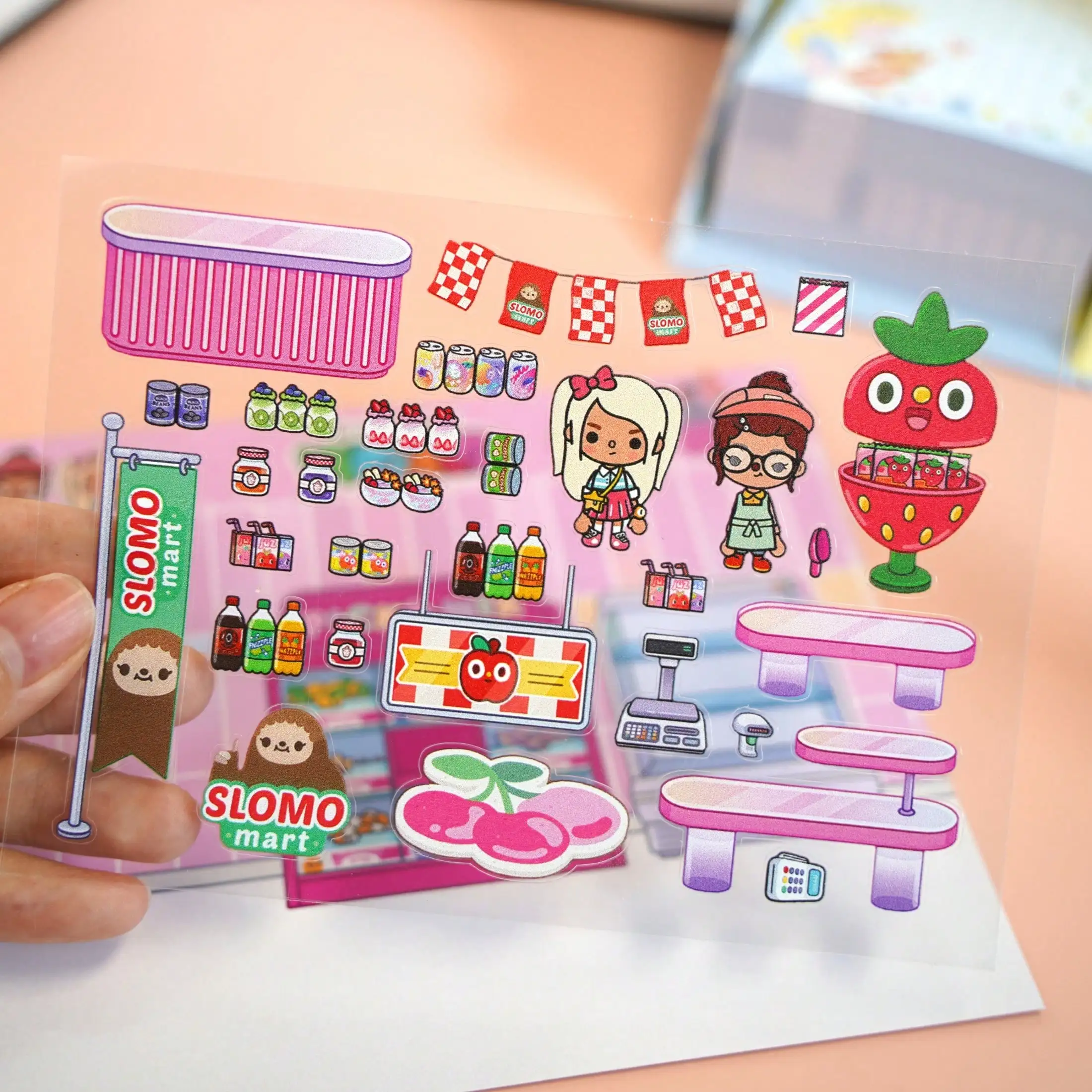 Pink Supermarket DIY Tear off Scene Stickers, Children's Puzzle DIY Stickers, Toy Landscape Stickers