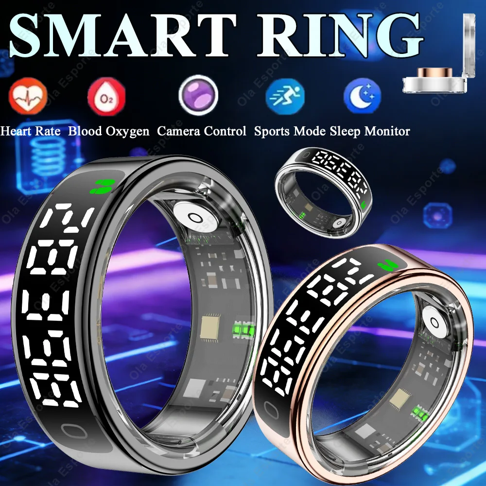 

Смарт-кольцо для мониторинга здоровья мужчин и женщин: измерение пульса, HD-экран, подсчет шагов, несколько спортивных режимов, совместимость с Android и iOS.