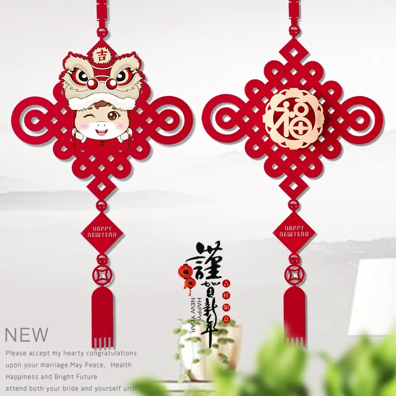 

Китайские новогодние украшения 2026, красный китайский узел Фу, персонаж и куплеты, подвесные украшения для декора весеннего фестиваля
