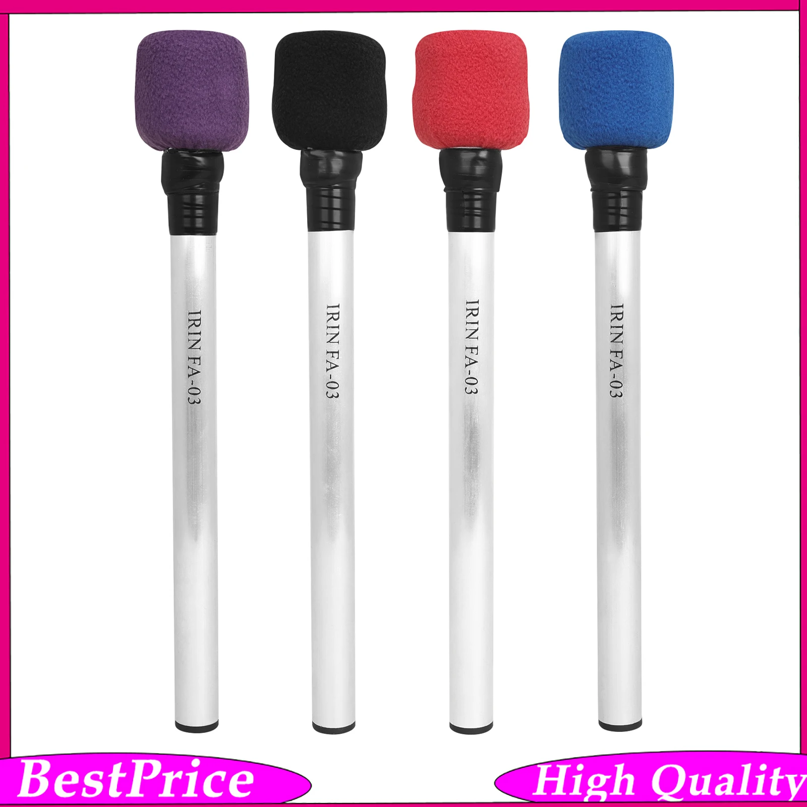 IRIN FA-03 Marching Drum Mallet Soft Fleece Head Aluminum Handle Percussion Instrument Stick for Orchestra Rehearsal Performance