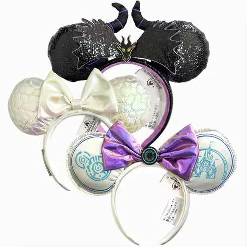 2026 Mickey Mouse Ears Headband 2025 Cinderella Rapunzel Princess Bow Minnie Ear Headwear for Adult Kids Holiday Hairband - Image 42