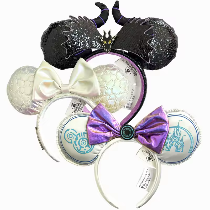 2026 Mickey Mouse Ears Headband 2025 Cinderella Rapunzel Princess Bow Minnie Ear Headwear for Adult Kids Holiday Hairband - Image 42