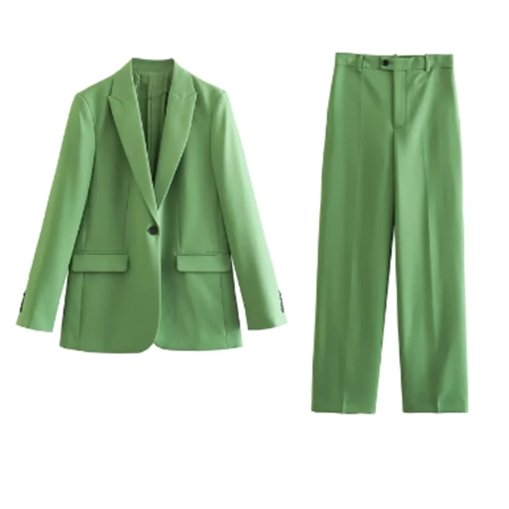 Sweet Pink Green Women Suit Single Peak Lapel Breasted (Blazer+Pants) Conjuntos Para Mujeres 2 Piezas Daily High Street Sisters