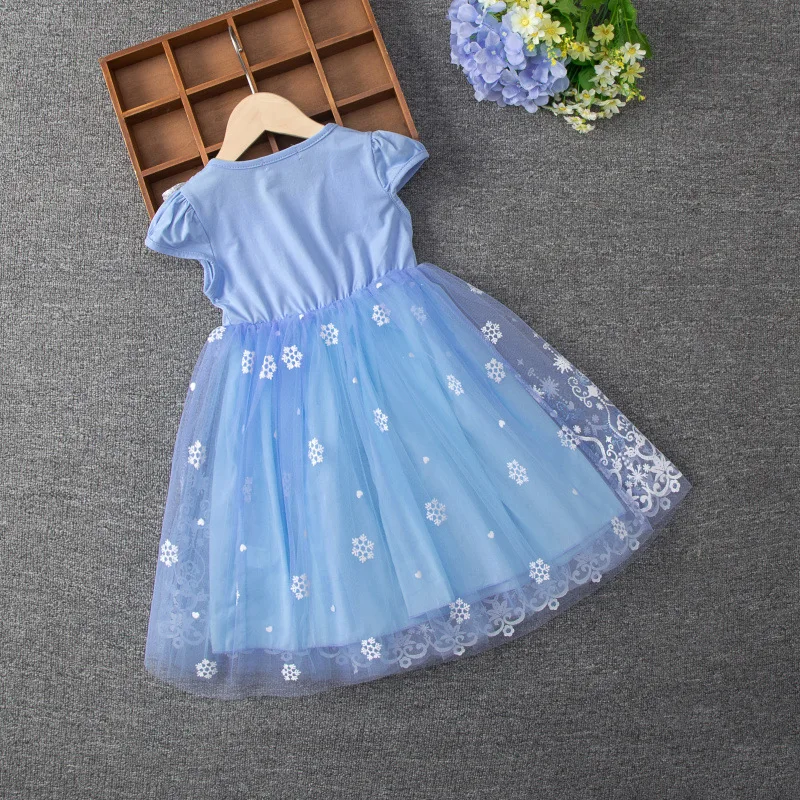 2024 neue Mädchen Kleidung Sommer fliegende Ärmel Kinder Kleid Party Baby Kleider für Kinder Kleidung gefroren Elsa Prinzessin Kleider