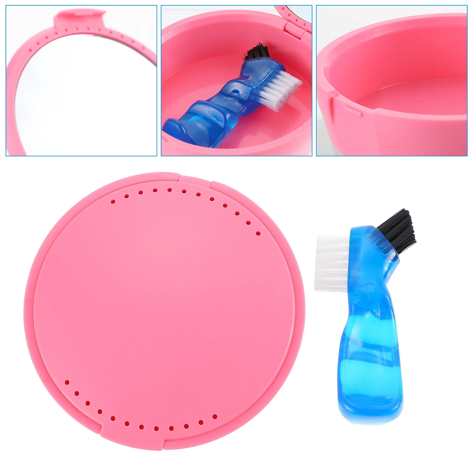 

1Set Orthodontic Denture Holder Portable Mouth Guard Box Plastic False Tooth Case Cleaning Brush Durable Care Tool