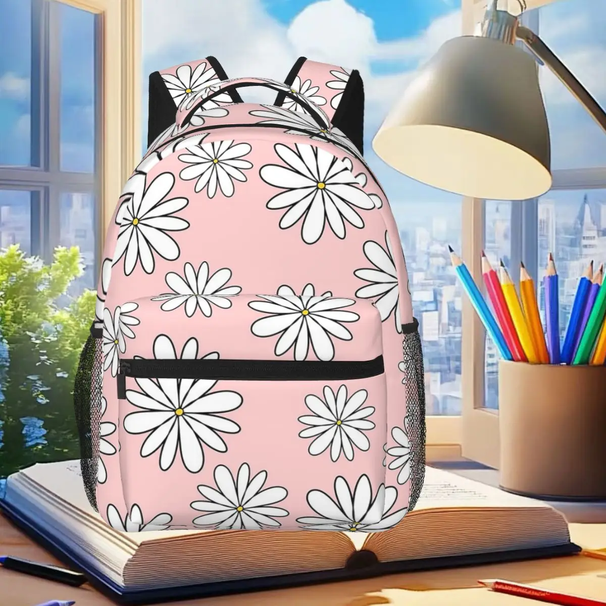 Daisy Themed Petal Pattern Backpack Student Boys Girls BookBag Kids School Bag Computer Shoulder Bags for Men Women