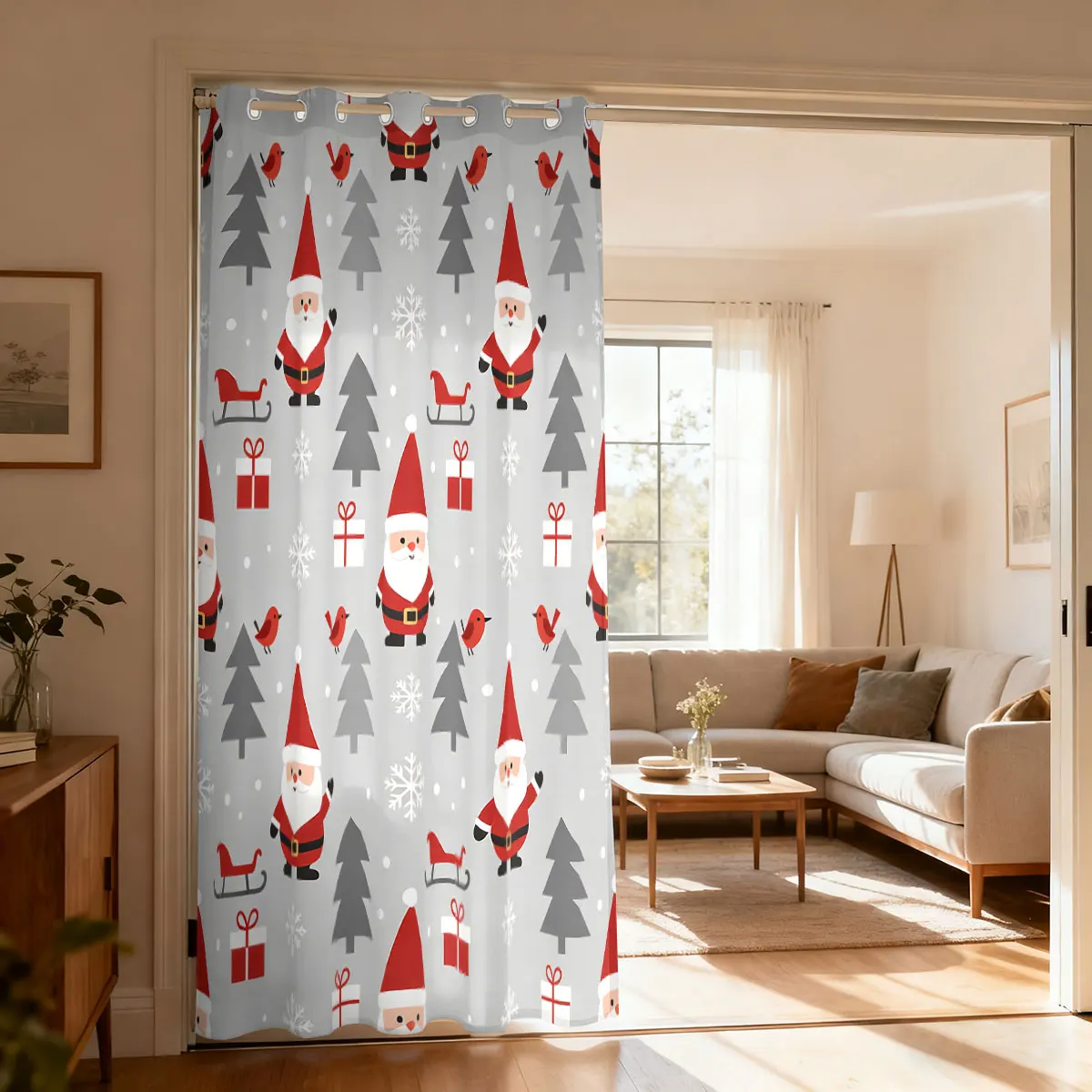 1pcs 90g brushed fabric curtain with Christmas-themed patterns for home decoration