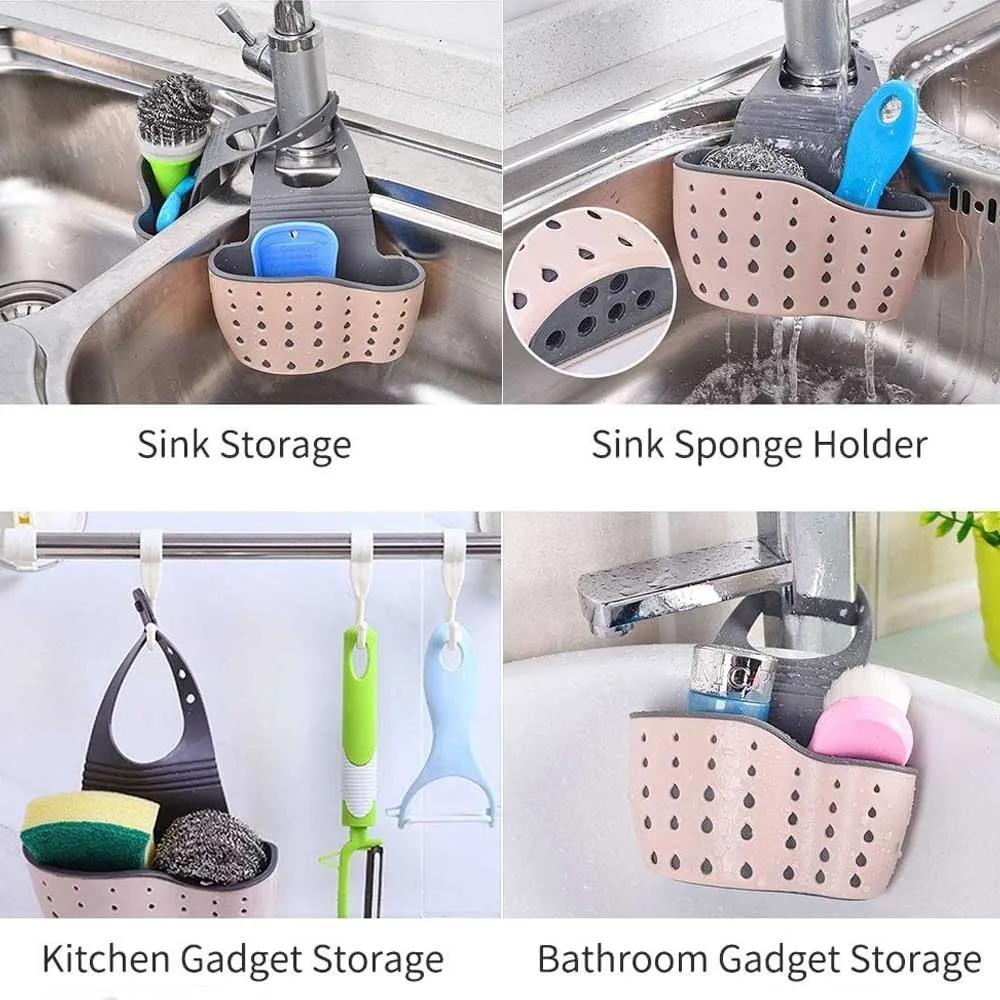 Beige/Green/Blue Kitchen Sink Drain Rack Shelf Basket Organizer Kitchen Accessories Sponge Storage Faucet Holder Soap Drainer