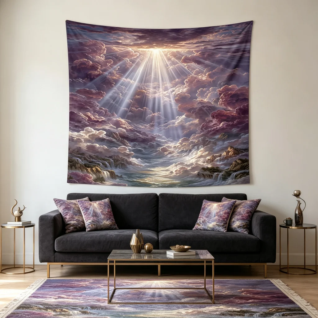 1PC Cloud Waterfall Sun Heaven Print Backdrop Banner, Bedroom Living Room Photo Background, Polyester, Home Decor, Wall Art