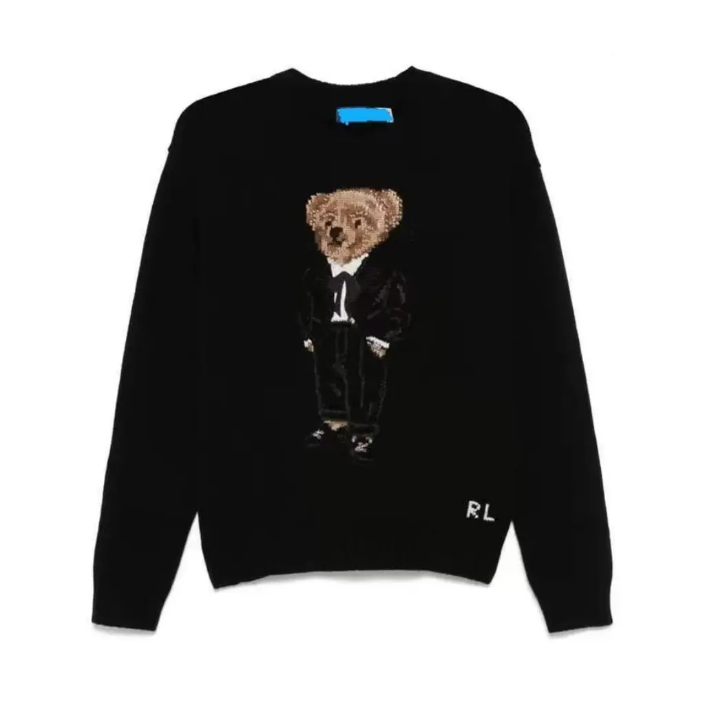

Black Bow Suit Gentleman Bear Wool Cashmere Blend round Neck Pullover Knitted Top European American Style 24 R L