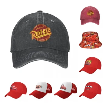 Cars Lightning McQueen Logo Berretti da baseball Denim invecchiato Copricapo lavato per uomo Donna Outdoor Running Cappelli con vestibilità regolabile