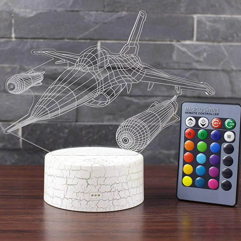 Nighdn Warcraft Fighter Jet Plane 3D Illusion Lamp Aircraft Airplane Night Light Bedroom Decor regali di natale per uomo ragazzi bambini