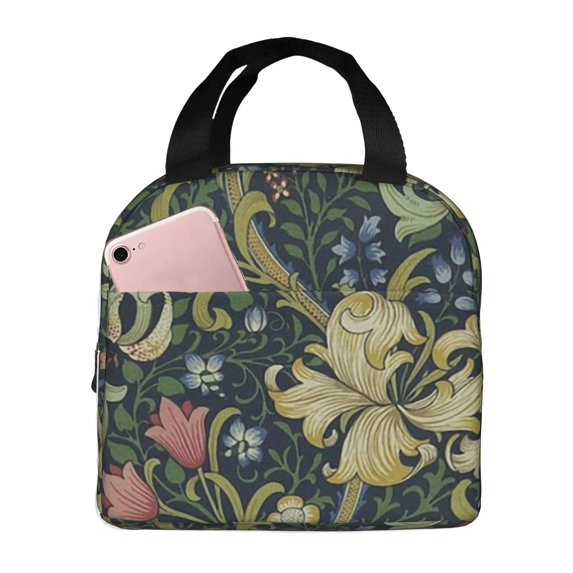 William Morris Portable Lunch Boxes for Women Leakproof Flower Textile Pattern Cooler Thermal Food Insulated Lunch Bag School