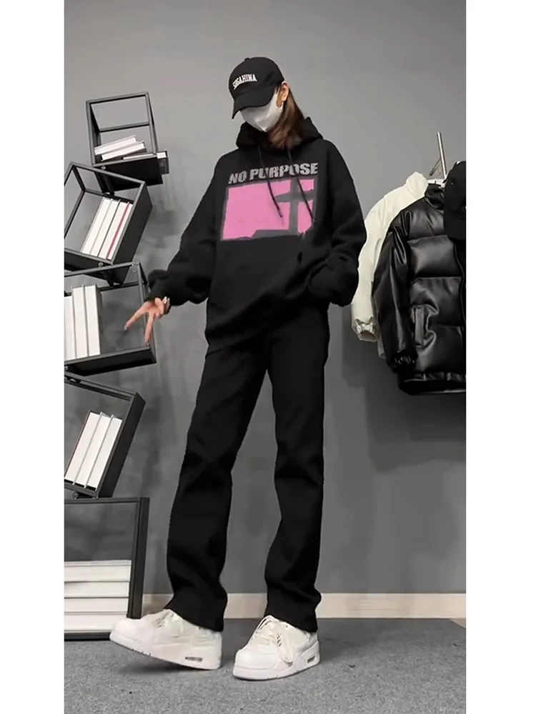 

Men's Thiened Fce Denim Jeans Straight Leg Slim Fit Casual Bla Versatile Autumn Winter High Street Sle Youth Faion