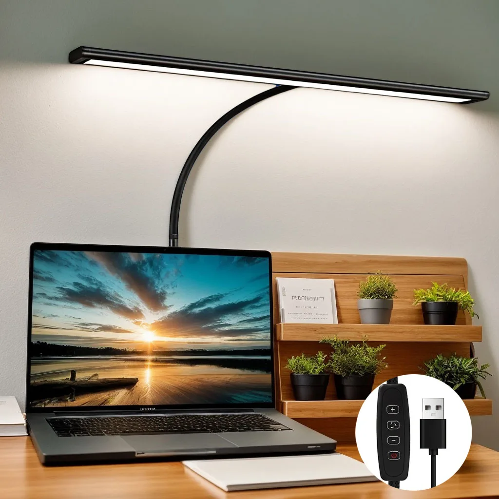 

LED Desk Lamp for Office Home, Eye-Caring Table Light with Dimming Adjustable Flexible Gooseneck, 3 colors USB Clip Reading Lamp