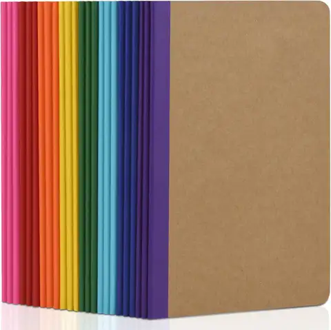 A5 Kraft Cover Lined Notebooks with Rainbow Spines, 24-Pack for School and Office Use