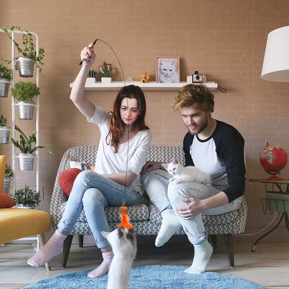 ألعاب القطط التفاعلية المضحكة القط ريشة عصا شفط كأس الكرة الريش استبدال مع أجراس للقطط في الأماكن المغلقة هريرة ممارسة #5