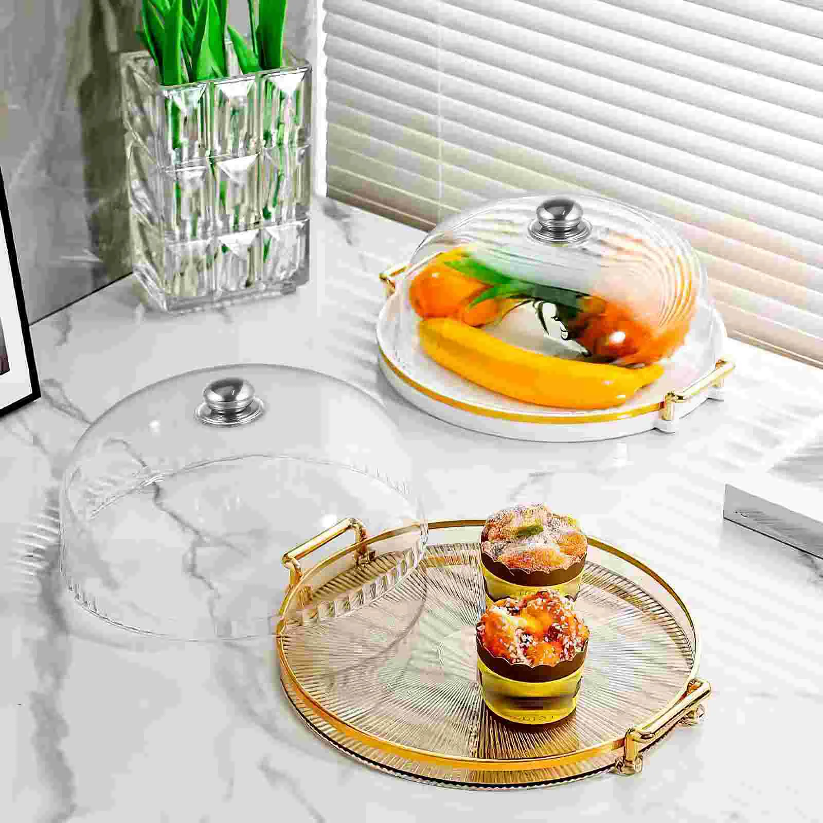 1pc Cake Cover With Stainless Steel Base Premium Plastic Transparent Food Protective Cover For Snack Dust Proof Kitchen