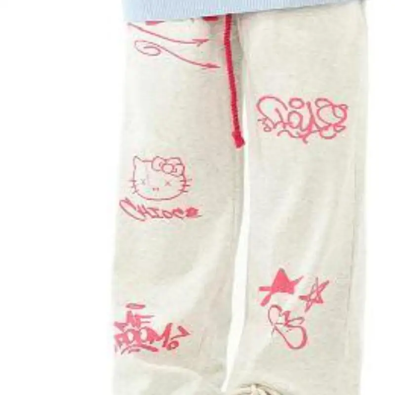 Sanrio девушка Hello Kitty прямые брюки хлопок каваи студенческая мода широкие брюки с героями мультфильмов осень зима повседневный отдых новый стиль