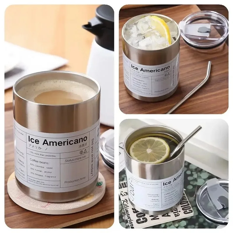 

320ml Reusable Coffee Tumbler Cup Double Wall Stainless Steel Vacuum Insulated Travel Mug with Straw Hot and Cold Mug Cafe