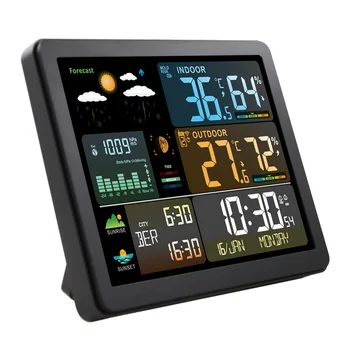 Large color screen weather station alarm clock temperature humidity meter barometric pressure moon phase weather forecast