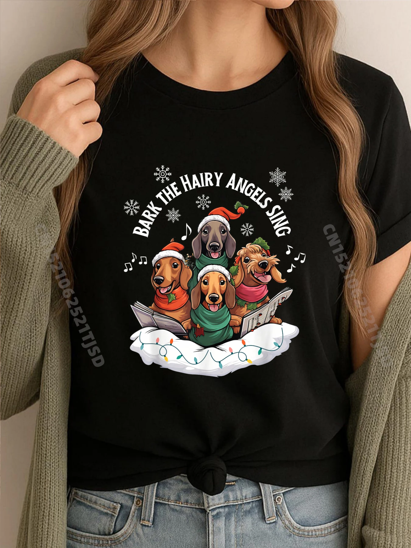 

Такса Рождественская Кора Волосатые Ангелы Пение Собака Большие Размеры Женская Одежда Мужская Рубашка Футболки Мытые Креативные