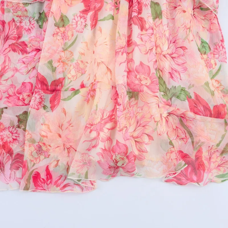 Vestidos longos estampados para mulheres, decoração em camadas, vestido midi, moda com cinto, sem mangas, vestidos de festa elegantes 2025