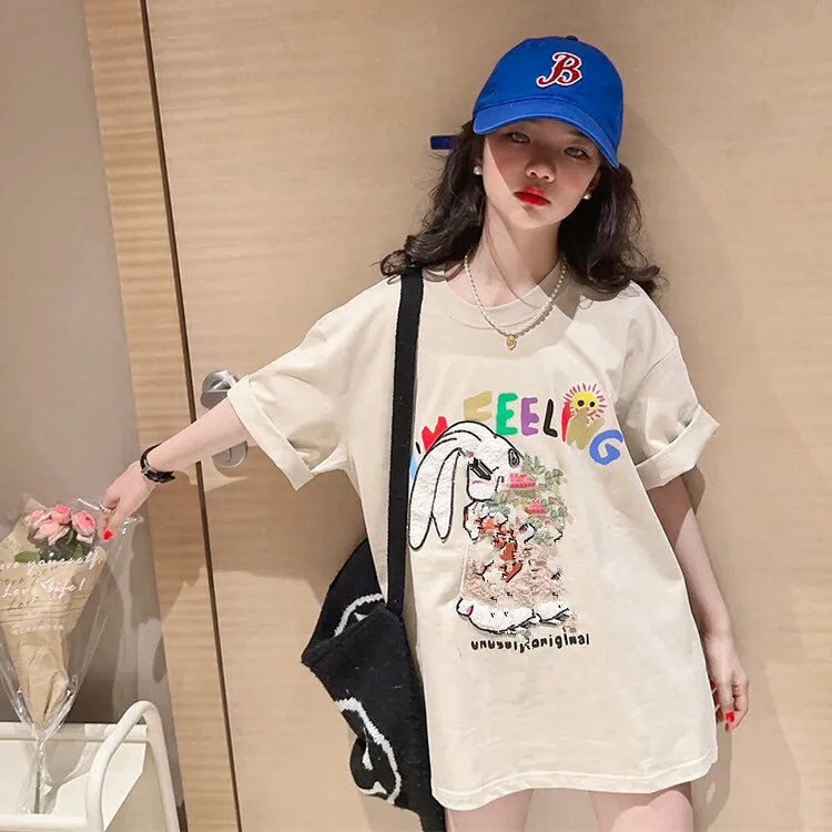 

Summer 80% cotton clothes for Kids Girls t-shirt Childrens clothes anime meninas de 13 teen girls clothing porno tops tee dress