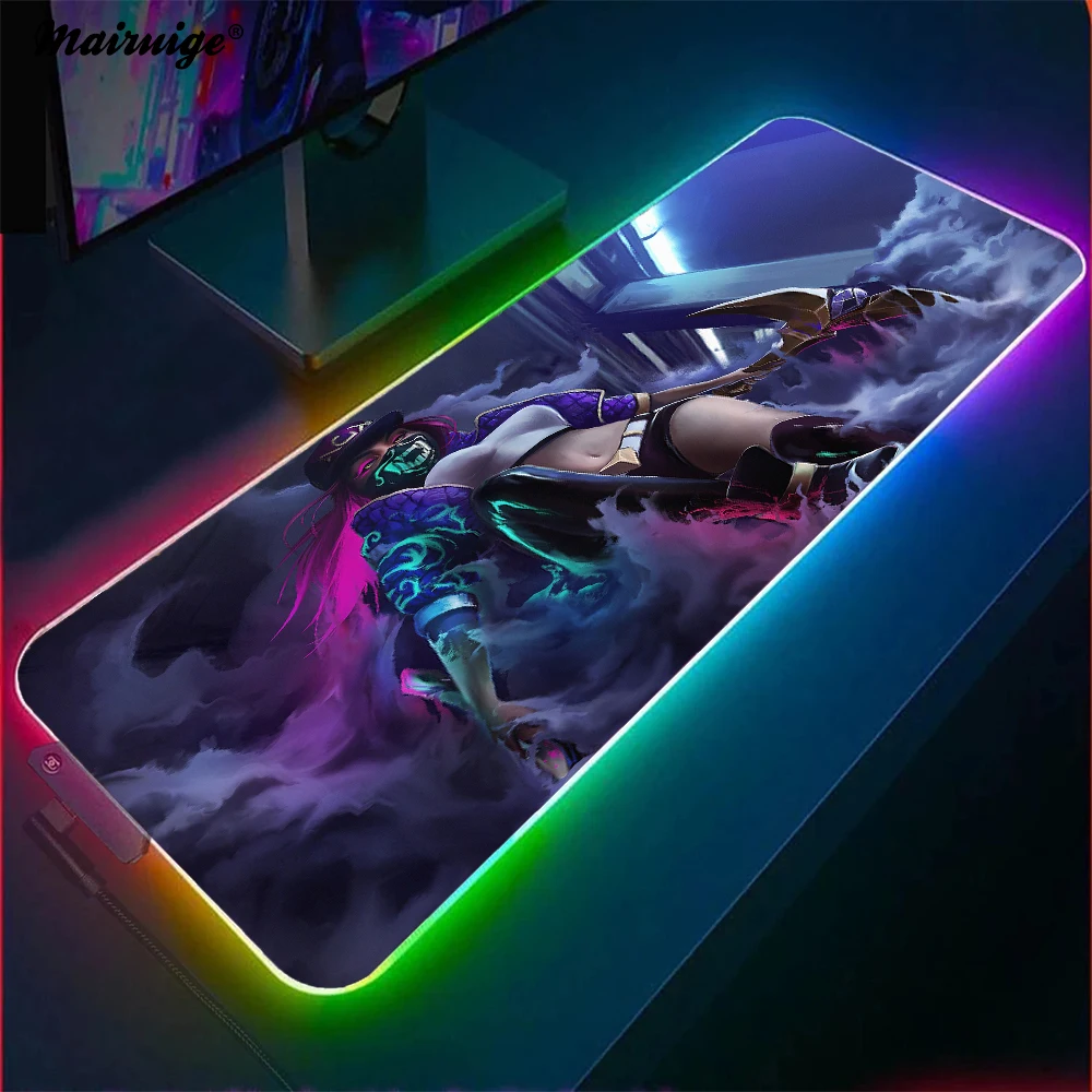 league of legends akali rgb gaming grande mouse pad led computador mousepad tapete backlight tapete para mesa de teclado para lol 01