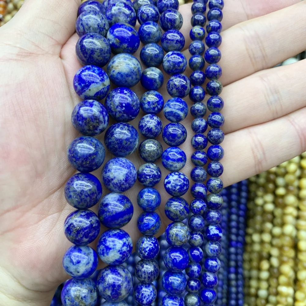 5A 4A 3A+ 6 8 10 mm Natural Lapis Lazuli Round Bead Loose Bead DIY For Bracelet Necklace Jewelry Making Accessories 15 inch