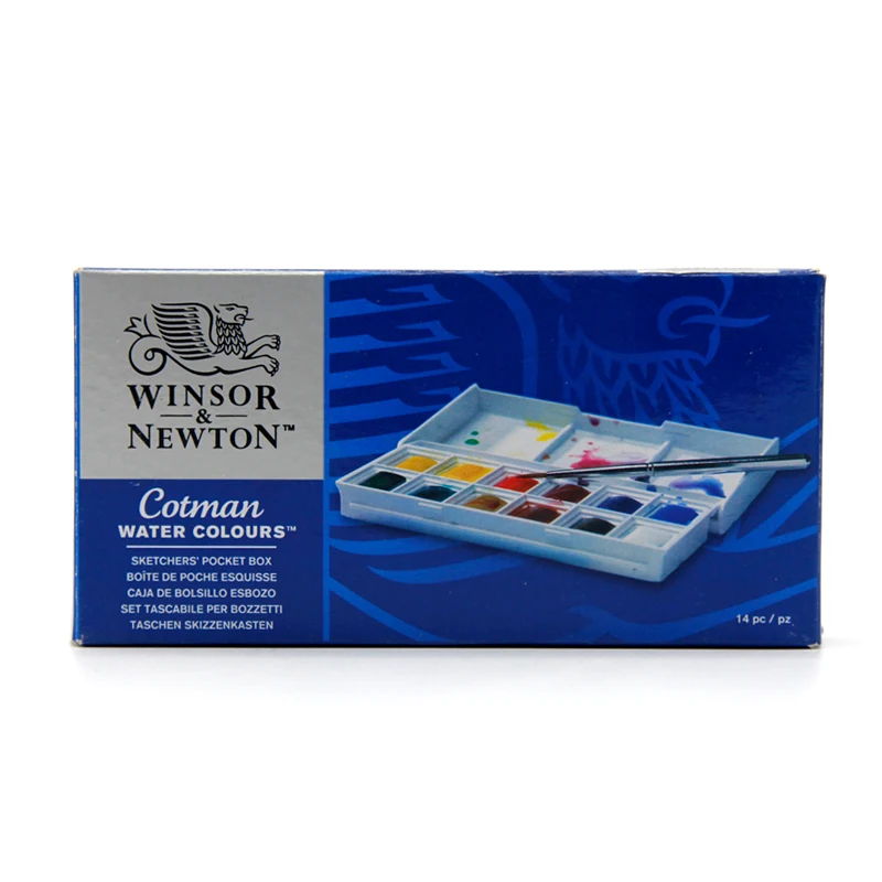 Winsor&Newton Cotman 12 Color Watercolor Paint Portable Travel Sketchers\' Half Pans Palette Watercolor Brushes Beginner Acuarela