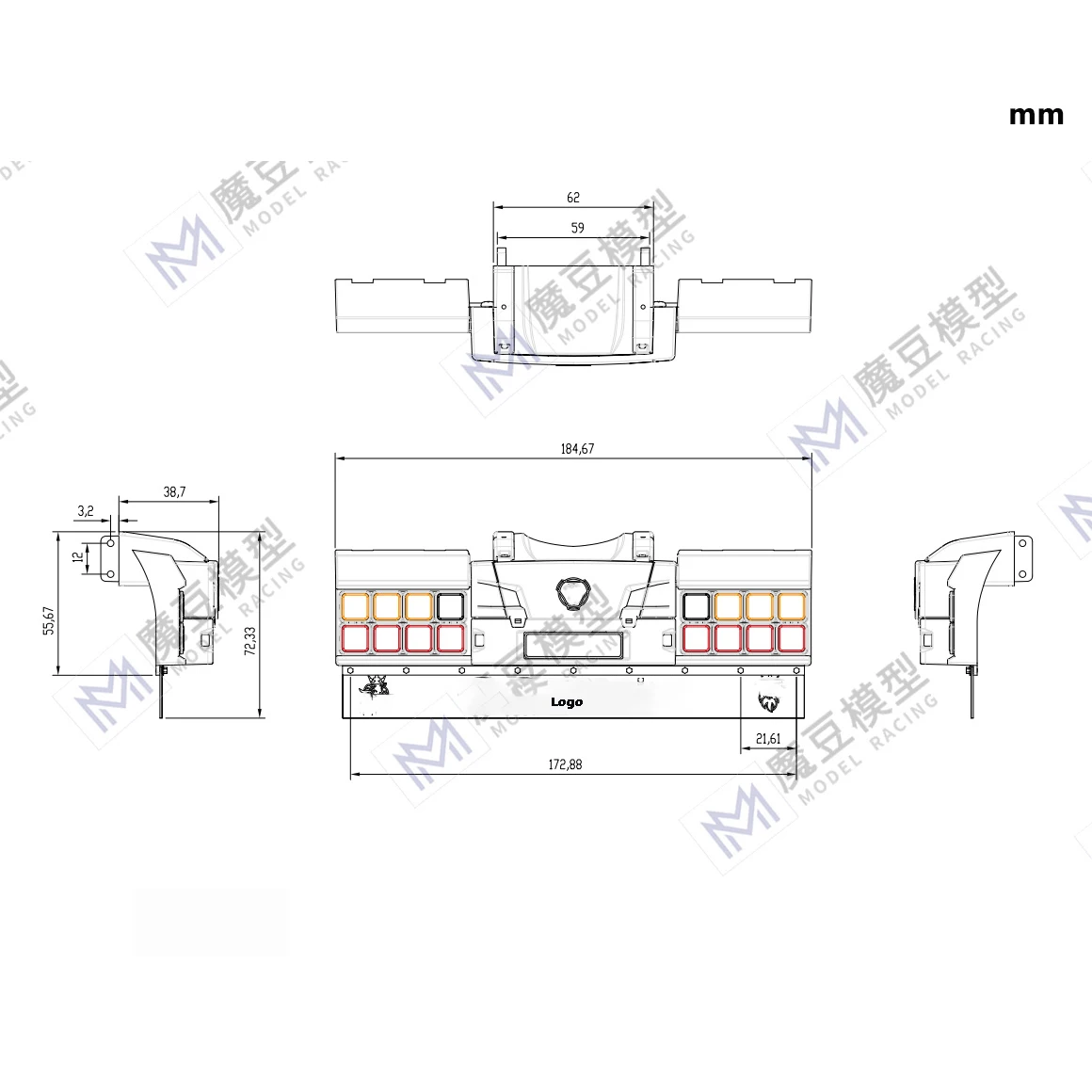 KIT de parachoques trasero de lámpara de luz trasera de simulación LED para camión Tamiya RC 1/14, remolque, volquete, coche Scania 770S, camión europeo, piezas de juguete Diy
