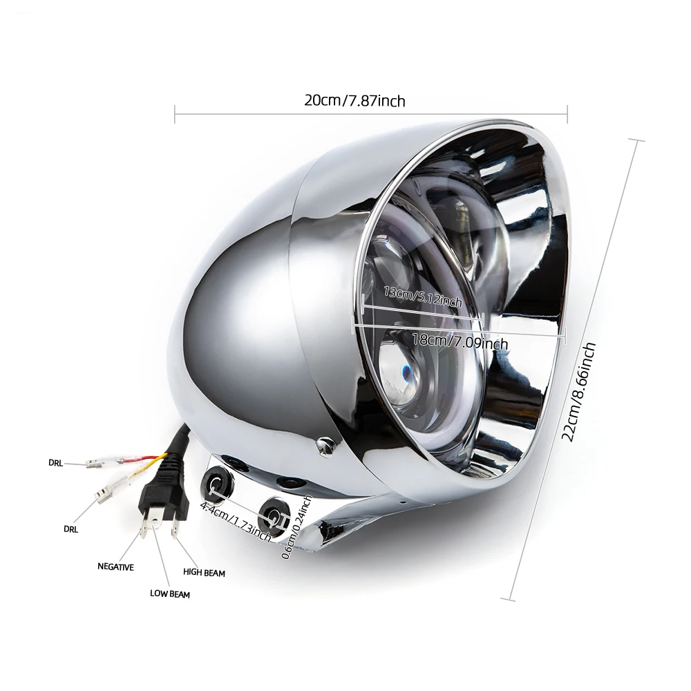 Universal LED Motorcycle DRL Headlamp Motorcycle Round Head Headlight For Harley Yamha Honda Cafe Racer Bobber Hi/Low Beam