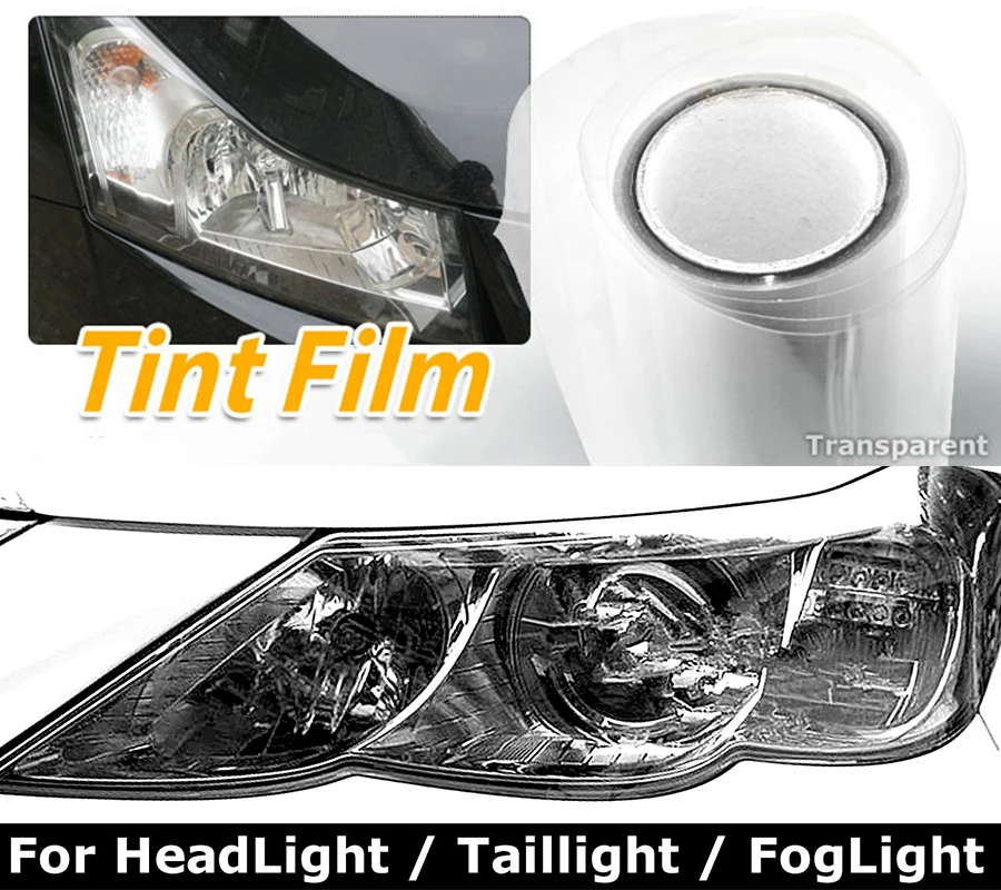 30cmx120cm Clear Transparent Tint Film Lens Vinyl Wrap Sticker For Car Auto Headlight Taillight Fog Light 12