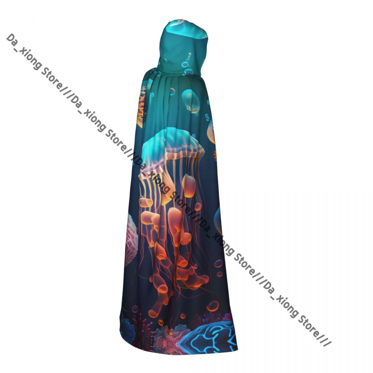 Cartoon Jellyfish Swims In The Ocean Sea Witch Cloak Hooded Cosplay Costume Halloween Adult Long Party Cape