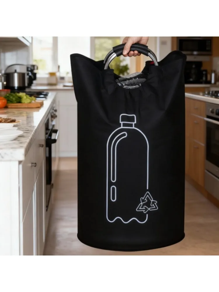 Kosz na puste butelki o dużej pojemności z aluminiowym uchwytem, 82L, składany pojemnik na butelki na odpady, torba do zbierania butelek, składany kosz na recykling. 2