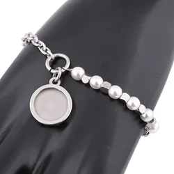 2pcs Stainless Steel Pearl Chain Bracelet Base Blanks Fit 12mm Cabochon Bezel Setting Trays Diy Bracelets Making Accessories