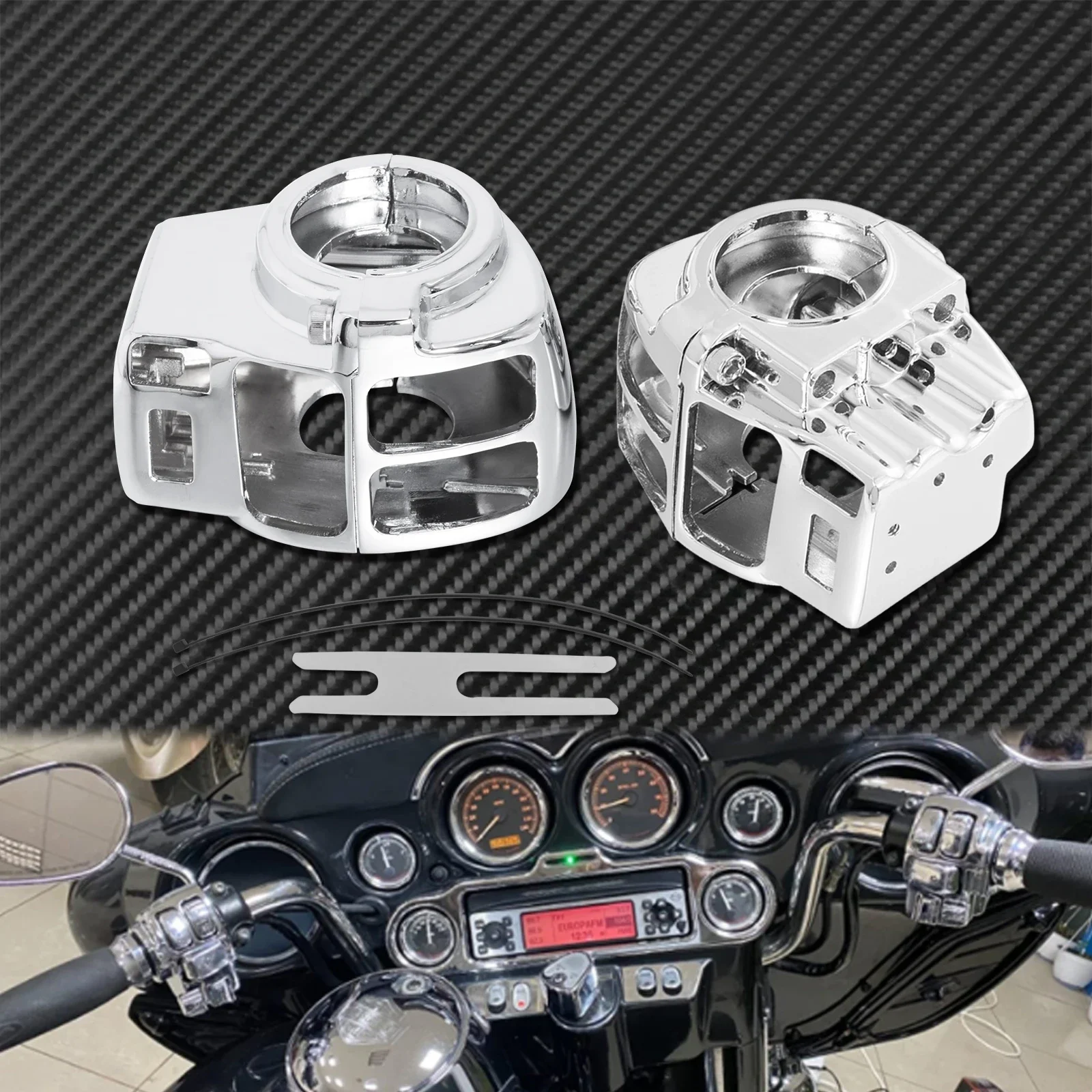 2X Motorcycle Switch Housing Cover Handlebar Switch Case Black/Chrome For Harley Touring Road King Tri Electra Glide 1996-2013