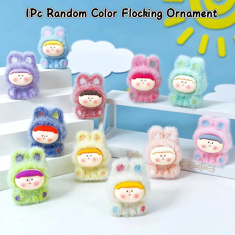 Cute Cartoon Flocking Doll Ornament Lovely Mini Figurine Micro Landscape Decor Car Ornament DIY Desktop Decoration