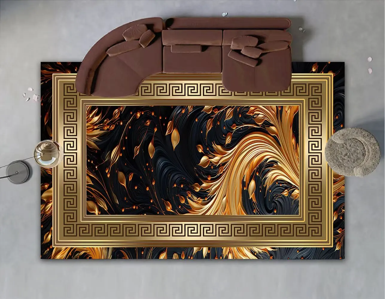 Home Decoration Luxury Large Living Room Rug Golden Border Non-slip Gaming Room Decor Carpet Soft Easy Cleaning Sofa Table Mat