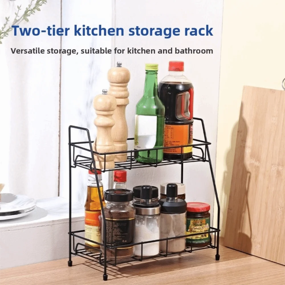 

New Detachable Kitchen Storage Rack Multi-Layer Metal Organizing Rack Black Bathroom Shelves Countertop